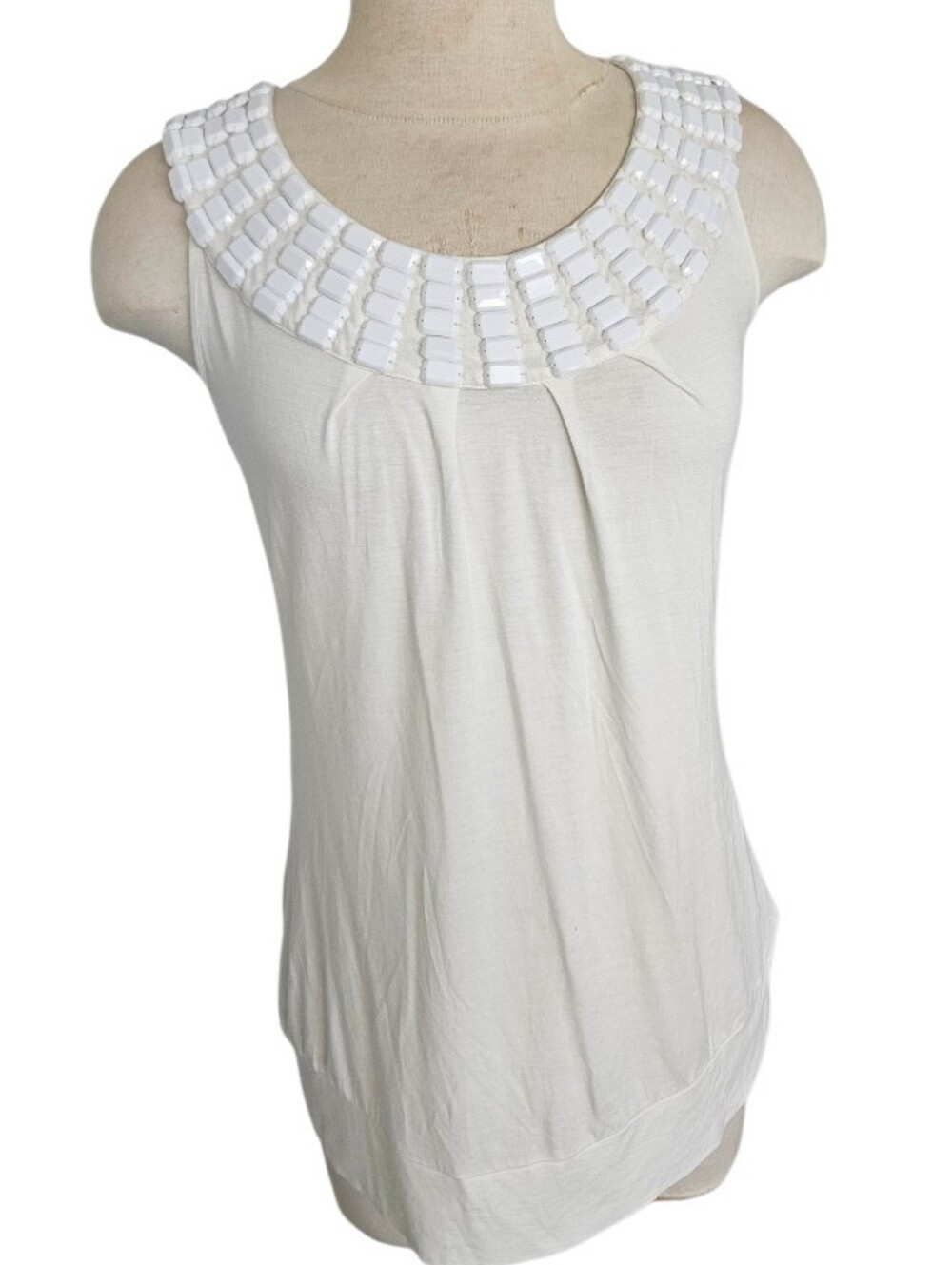 NWOT Cache White Beaded Scoop Neck Sleeveless Tank